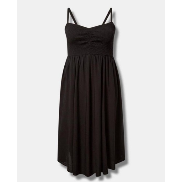 🆕Black Midi Challis Sweetheart Smocked Bust Dress 3 3X 22 24 NWT Torrid New! - Picture 4 of 5